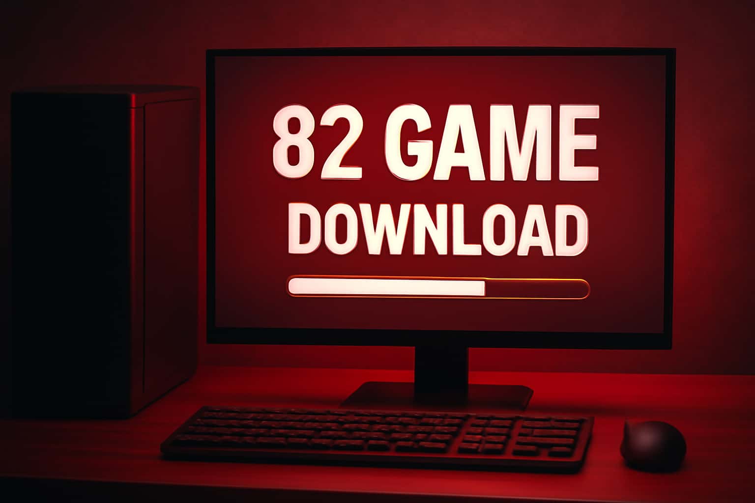 Informational scene about 82 Game Download with red accents.