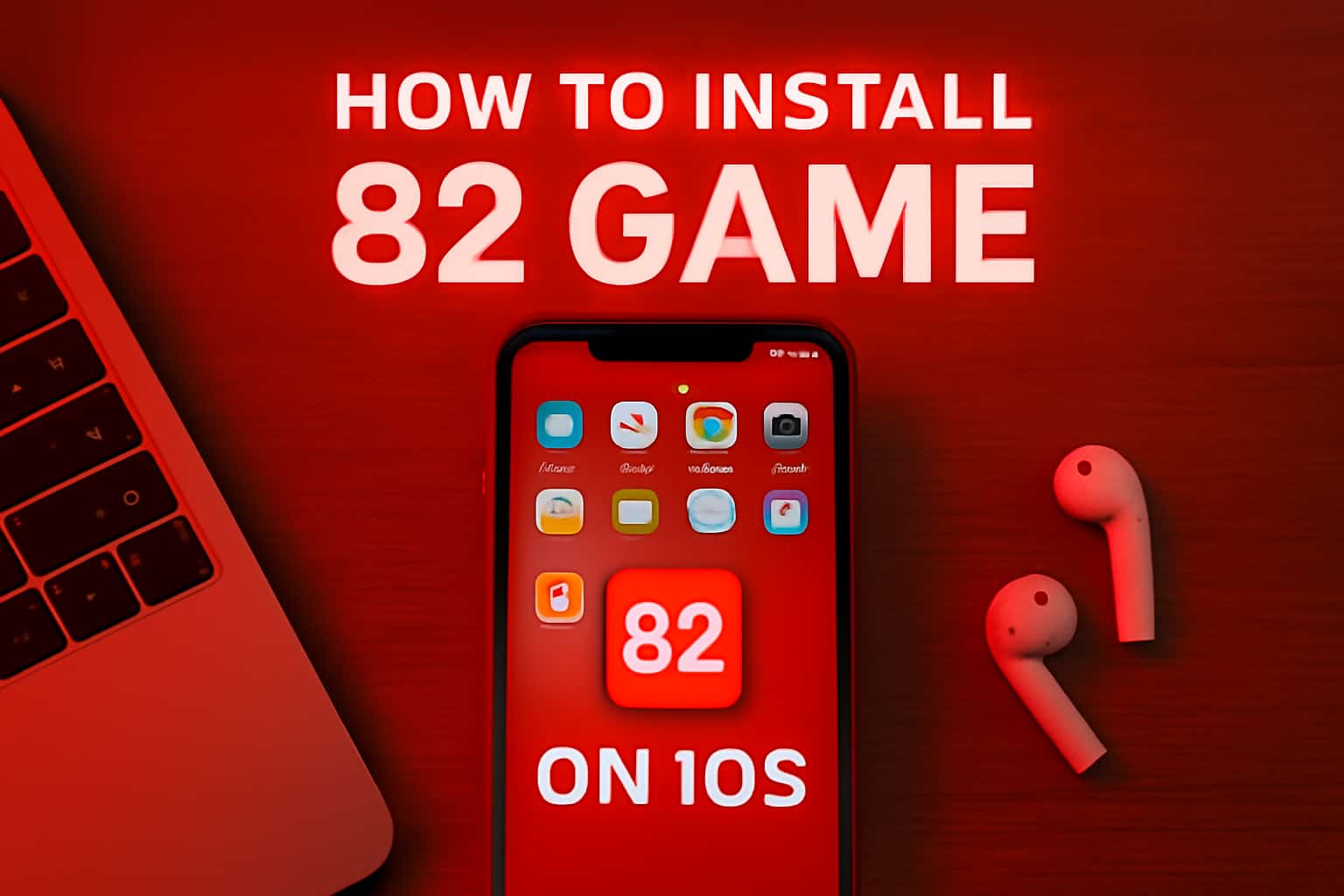 Informational scene depicting the installation process of 82 Game on iOS.